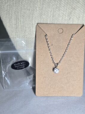 Swarovski Silver-Tone Solitaire Crystal Pendant Necklace - White